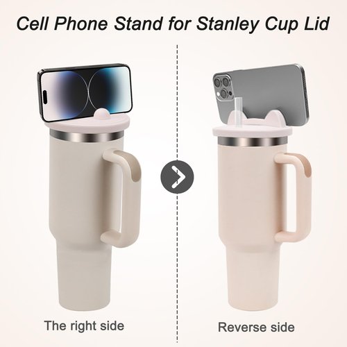 Genleas Tumbler Lids with Phone Shelf for Stanley cups 40 & 64 oz, Silicone Replacement Lids with Cell Phone Holder for Stanley Quencher H2.0 40 oz & 64 oz, Tumbler Cup Accessories for Stanley, Pink