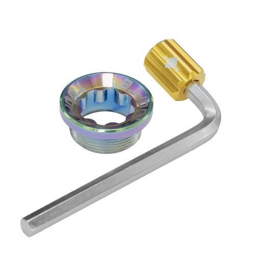 Saurka Crank Cap + Bike M20X8 Tool MTB Screws Crank Bolt for Shimano XT/XTR/SLX/Deore Series of Crankset Rainbow Cap+Golden Tool (Allen Key Included)