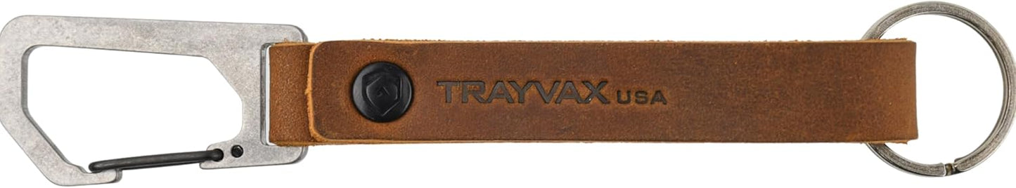 Trayvax Keyton Leather Keychain, Quick Release Carabiner Clip Key Chain for Men and Women, Stainless Steel