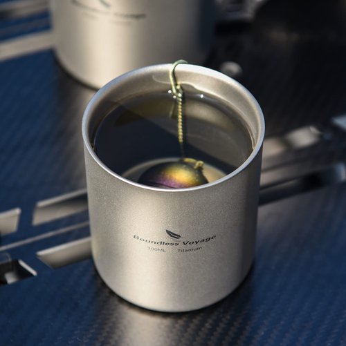 iBasingo 300ml Titanium Double-Walled Cup Ultralight Camping Tea Coffee Mug Metal Cold Hot Insulated Drinking Mug Portable Tableware for Outdoor Travel Hiking Backpacking Picnic Daily Used Ti3029D
