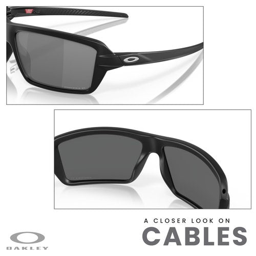 OAKLEY Cables OO9129 912902 63MM Matte Black/Prizm Black Polarized Rectangular Sunglasses for Men+ Bundle Accessory Leash Kit, Microfiber Pouch