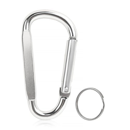 Foweroty Carabiner Clip, 3" Aluminum Clips D Ring Shape Carabiner, Key Chain with Key Ring Keychain Hook (A2-Silver)