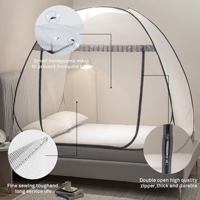 Mengersi Mosquito Net Tent for Bed,Pop-Up Bed Canopy with Net Bottom,Mosquito Netting Bed Tent for Kids Girls Boys,Bed,Suit for Indoor Outdoor (Twin XL,Gray)