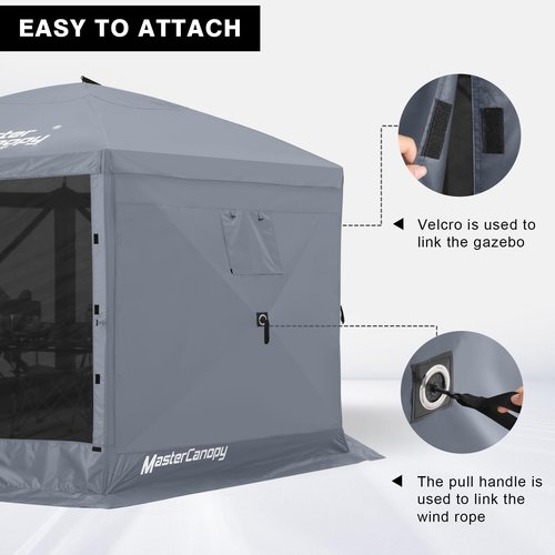 MASTERCANOPY Wind Screen Side Panel with Window for Escape Screen Shelter Canopy Tent - Weatherproof, UV Resistant Sun Shade Attachment Accessory (10ft x 10ft, Gray, 1 Pack)