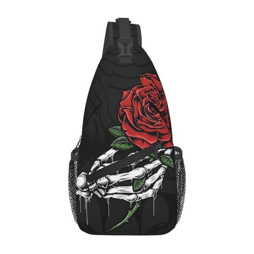 FHSUISN Skull Sling Backpack Chest Bag Crossbody Shoulder Bag Gym Cycling Travel Hiking Daypack For Men Women