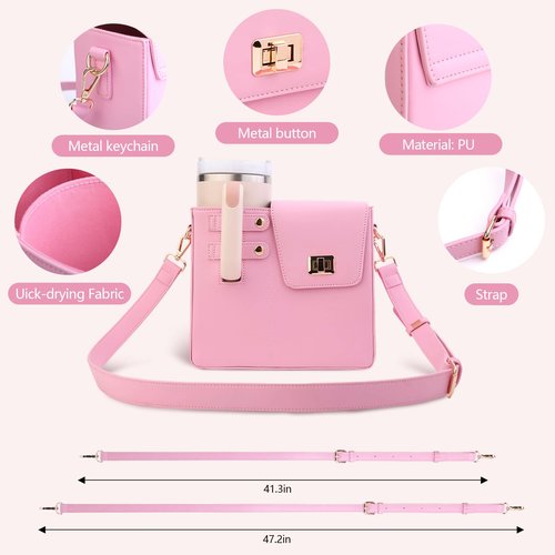Stanley Cup Purse, Crossbody Bag with Water Bottle Holder, Adjustable Women Shoulder Strap for Stanley Cup Tumbler 40 oz (Pink)