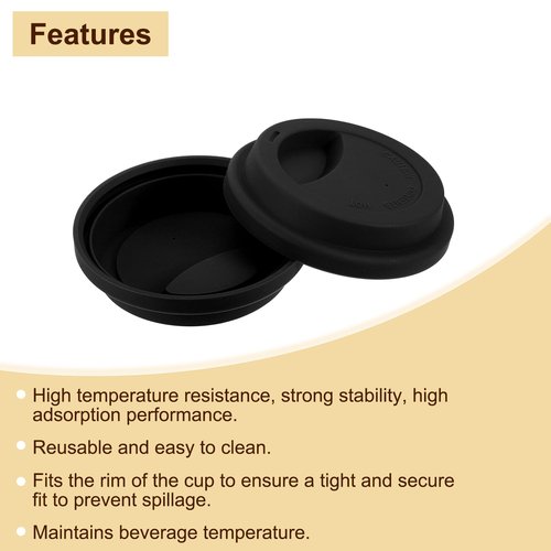 uxcell 4Pcs 3.31-3.38" Silicone Cup Lids, Drinking Lid Reusable Sealed Mug Lid for Ceramic or Glass Coffee Mug Spill-Proof, Durable Coffee Cup Covers, Black