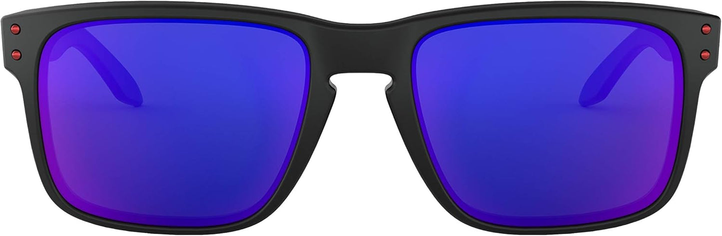 Oakley Holbrook Sunglasses (Matte Black Frame / Positive Red Iridium Lens) with USA Flag Lens Cleaning Kit