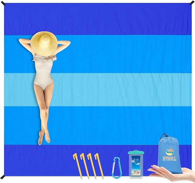 BYDOLL Nylon Beach Blanket Waterproof Sandproof Oversized 7'x7' Suits 1-5 Adults Sand Free Extra Large Blanket Lightweight Soft Picnic Mat for Beach Travel Camping