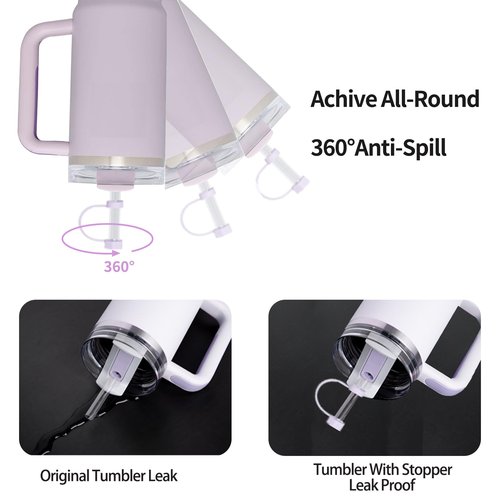 DUNLAGUE 2 Sets of Spill Stoppers and 2PCS Silicone Boots with 3PCS Straw Covers for Stanley Quencher H2.0 20oz 30oz 40oz Orchid