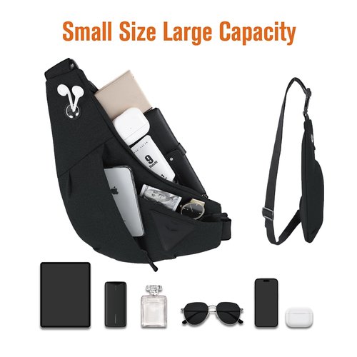 MAYMOONER Men Small Sling Shoulder Crossbody Bag, Lightweight Anti-theft One Strap Casual Chest Bag Slim Backpack for Outdoor Walking Trip Hiking Biking Fits Up to 8.3 inch iPad Mini (Black)
