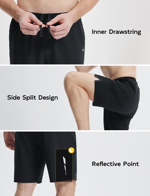 baleaf Men's Athletic Running Shorts 9" Quick Dry Workout Gym Shorts Lightweight Mesh 2 in 1 Shorts with Zipper Pockets Black L