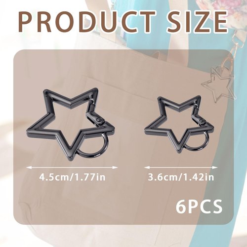 Star Carabiner, Shaped Stainless Steel Keychain Clip with Spring Opening, Carabiner Snap Hook Holder, Star Carabiner Hook Clip, Key Holder Carabiner Clip (6 Pcs, 3 Colours)