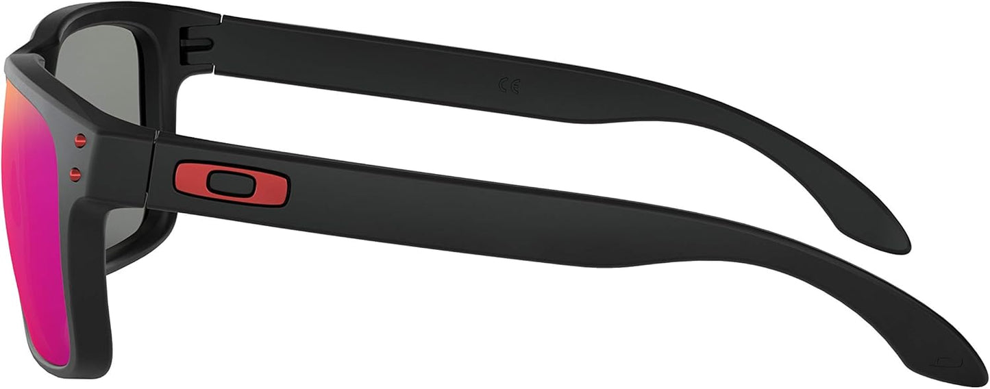 Oakley Holbrook Sunglasses (Matte Black Frame / Positive Red Iridium Lens) with USA Flag Lens Cleaning Kit