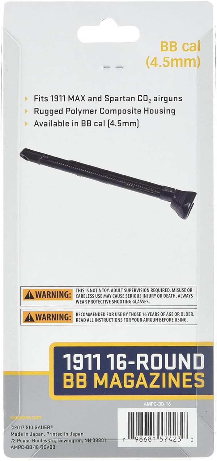 Sig Sauer Shooting Targeting Durable Performance Polymer 1911 BB-Gun, Holds 16 Steel BBS, .177 Caliber Magazines - 2 Pack