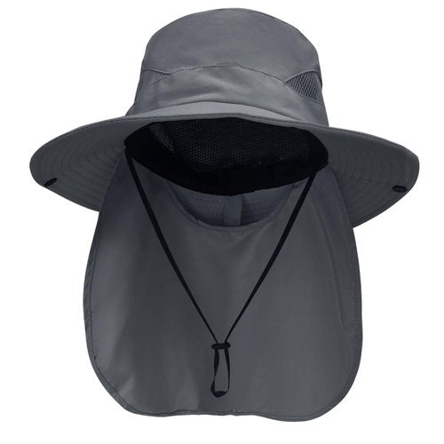 NPQQUAN Sun Hats for Men Women with Neck Flap UPF 50+ UV Protection Wide Brim Bucket Hat Safari Hiking Fishing Hats Darkgray（Neck Flap）