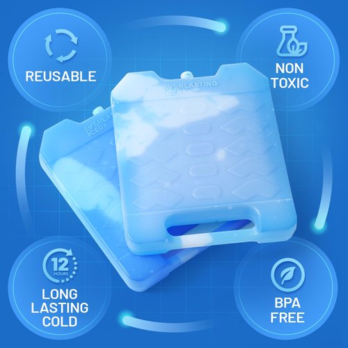 Jumbo Reusable Ice Packs for Cooler with Handle (2 Pack) Long Lasting Coolness, BPA Free, Freezer Packs for Extended Cooling | Cooler Ice Packs for Camping, Fishing, Hiking, Beach