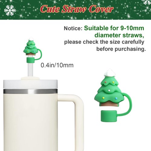 VirgoCCY Christmas Stanley Cup Accessories Set Including 1pcs 0.4in Straw Covers, 1 Water Bottle Handle Strap, 2 Cute Christmas Charms and 1 Silicone Boot for Stanley 40oz & 30oz, Green