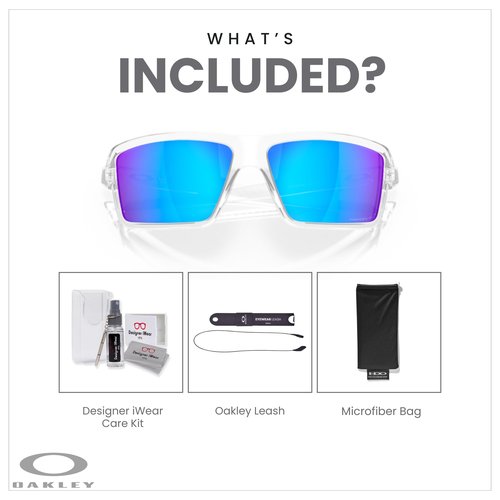 OAKLEY Cables OO9129 912905 63MM Polished Clear/Prizm Sapphire Polarized Rectangular Sunglasses for Men+ Bundle Accessory Leash Kit, Microfiber Pouch