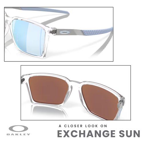 OAKLEY Exchange Sun OO9483 948303 56MM Polished Clear/Prizm Deep Water Polarized Rectangular Sunglasses for Men for Women+ Bundle Accessory Leash Kit, Microfiber Pouch