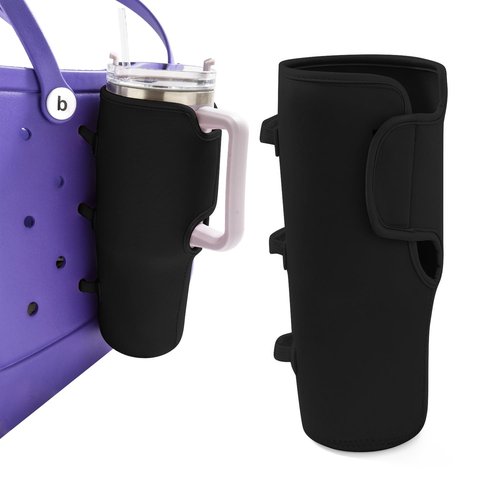 Bogg Bag Cup Holder for Stanley Cup Holder 40 oz Water Bottle Holder Adjustable Drink Organizer Accessories Compatible with All Bogg Bag and Simple Modern Beach Tote(Black)