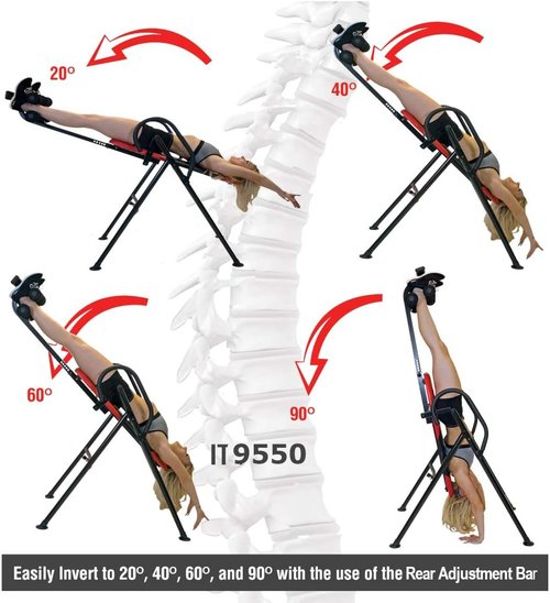 Body Vision IT9550 Deluxe Inversion Table with Adjustable Head Rest & Lumbar Support Pad, - Heavy Dutyup to 250 lbs., Red