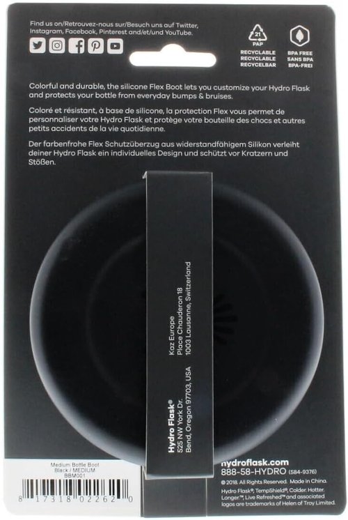 Hydro Flask Flex Boot - Accessory Silicone Water Bottle Protector - Dishwasher Safe, BPA-Free, Non-Toxic Black Medium