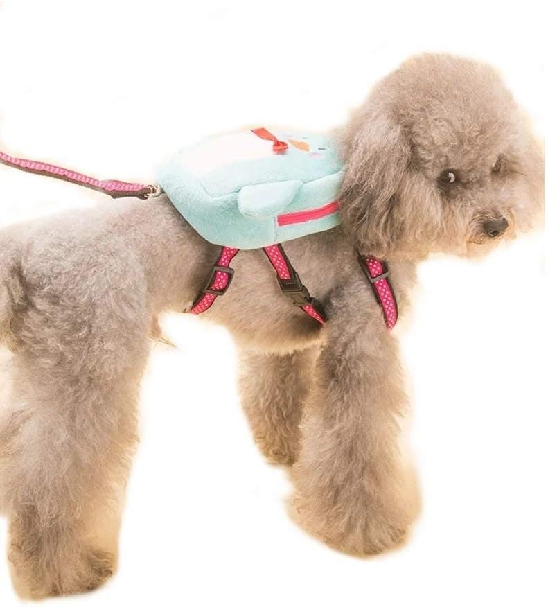 Stock Show Pet Cartoon Backpack Harness with Leash, Puppy Cute Animal Back Pack Saddle Bags with Lead for Dog Outdoor Training Walking, Blue