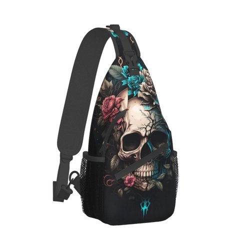 MEUUD Dog Paw Sling Bag for Women Men Chicken Crossbody Bags Halloween Gothic Skull Daypack Shoulder Bag Backpack (gothic skull)