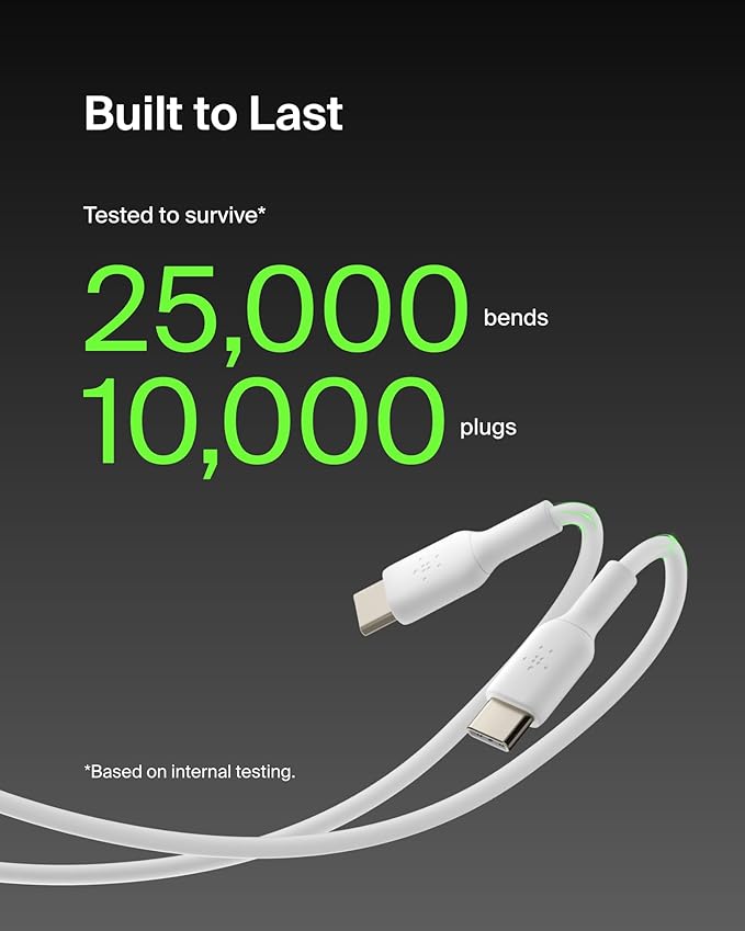 Belkin USB-C to USB-C Fast Charging Cable (2M/6.6ft) for iPhone 16, iPhone 16 Pro, iPhone 16 Pro Max, Galaxy S25, S24, Note, Pixel, iPad Pro, Nintendo Switch 2, Carplay & More - White