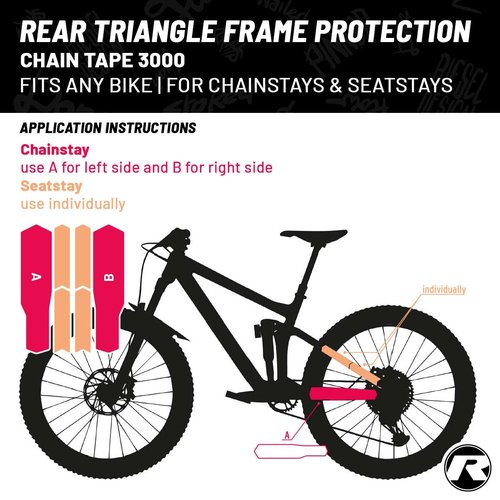Riesel Design - Bike Rear Triangle Frame Protection Tape, for Chainstays and Seatstays, Protection Against Scratches and Abrasions - Easy Installation, No Tools Required - Chain:Tape 3000 - Clear