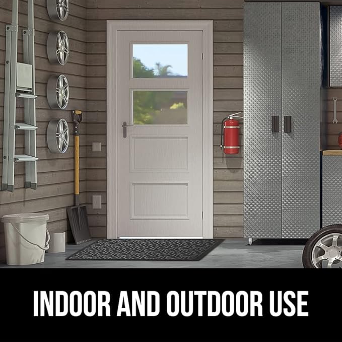 GORILLA GRIP 100% Waterproof All-Season WeatherMax Doormat, 23x35, Durable Natural Rubber, Stain and Fade Resistant, Low Profile, Indoor Outdoor Door Mats, Easy Clean Patio Entry Mat, Slate Geometric