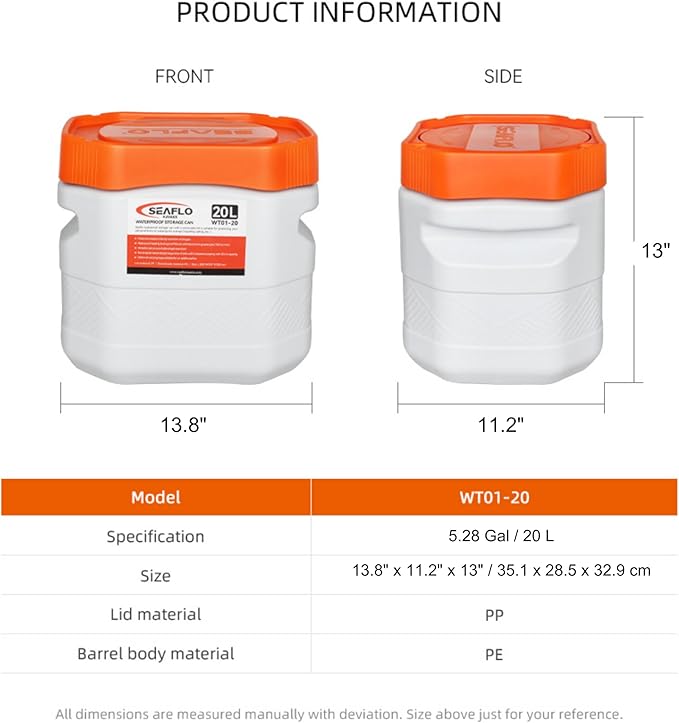 SEAFLO Waterproof Storage Bins with Lid for Marine, RV, Storage, Kayak, Camping 5.28 Gal / 20 L