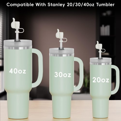 Stocking Stuffers Gifts for Teens Girls Women, 6Pcs Reusable Silicone Straw Cover for Stanley Cup 20/30/40oz, Thumbs Straw Topper Covers Cap for Stanley Tumbler Cup Accessories, Cream