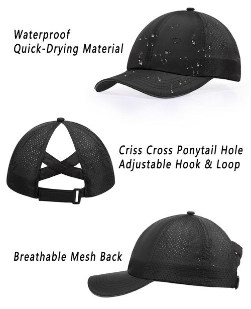 ZTL Women's High Ponytail Baseball Cap Race Day Performance Running Hat, Quick Drying Mesh Sports Hats with Reflective Trim