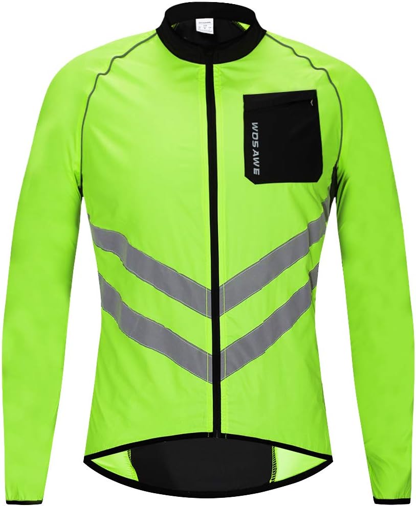 WOSAWE Men's High Visibility Cycling Wind Jacket Water Resistance Reflective Windbreaker