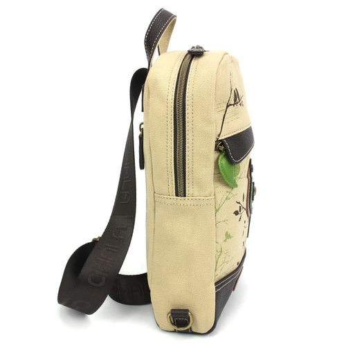 CHALA Canvas Sling Bag Women RFID Protected Canvas Crossbody Backpack with Adjustable Strap (Bird - Sand)