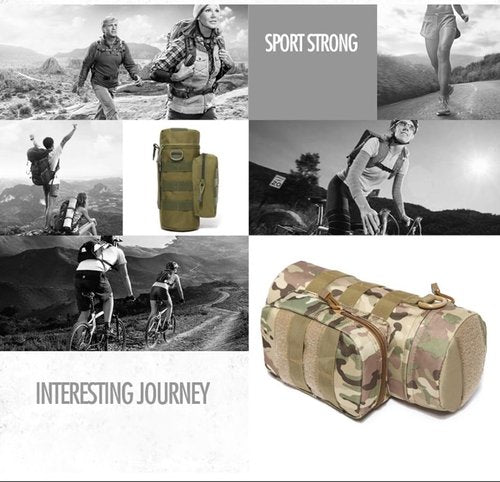 Camouflage Tactical Water Bottle Pouch with Strap, Multi-Purpose Outdoor Sports Drink Holder for Hunting, Fishing, Camping, Hiking (Khaki)