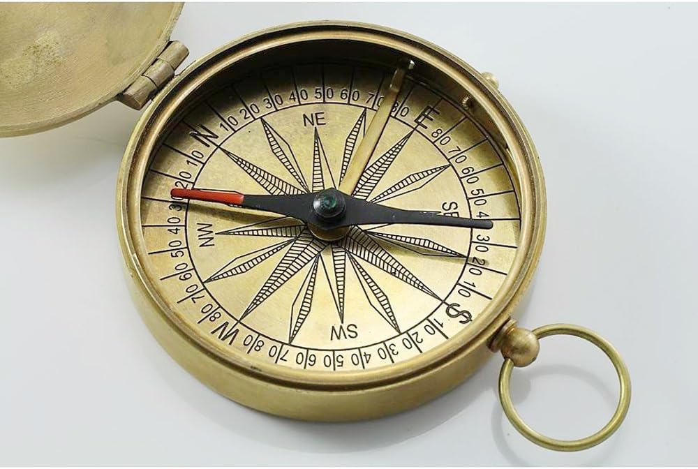 RII Antique Nautical Vintage Directional Magnetic Compass with Famous Scripture Quote Engraved Baptism Gifts with Leather Case or Wooden Case for Dad from Son, Daughter