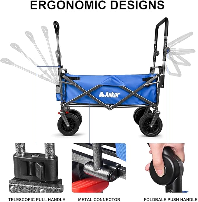 Collapsible Canopy Wagon - Heavy Duty Utility Outdoor Garden Cart - with Adjustable Handles, for Shopping, Picnic, Camping, Sports - Blue