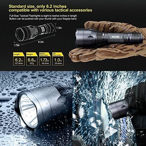 VASTFIRE 350 Yard LED Green Flashlight Kit - Hog Predator Long Range Night Hunting Light - Dual Pressure Switch - Barrel Scope Mounts (1 Rail, 1 Scope) - 2 Rechargeable Batteries