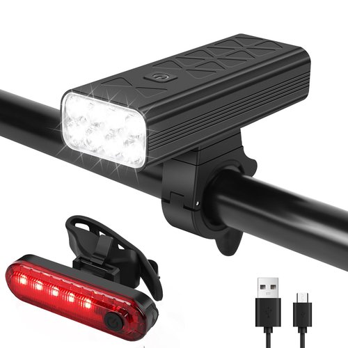 Suruid Bright Bike Light Set, Bicycle Front Headlight and Back Taillight, 8 LED 1000 Lumen and 9600mAh USB Rechargeable Bicycle Headlight, 5 Light Modes Front Light and 4 Modes Taillight