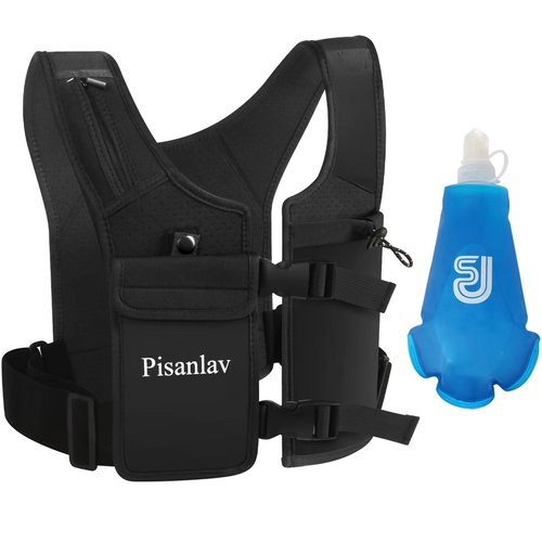 Running Vest, Reflective Running Vest with 500ml Hydration Bottle, Adjustable Waterproof Running Phone Holder with Chest and Waist Straps for Running, Hiking, Fitness, and Climbing（Large）