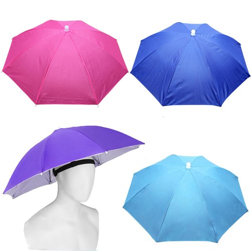 MUFEKUM 4 Pack Folding Waterproof Umbrella Hats for Adults - Hands-Free Head Umbrella Caps with Head Strap for Outdoor Parties, Fishing, Sun, Rain, Beach, Golf, Hiking