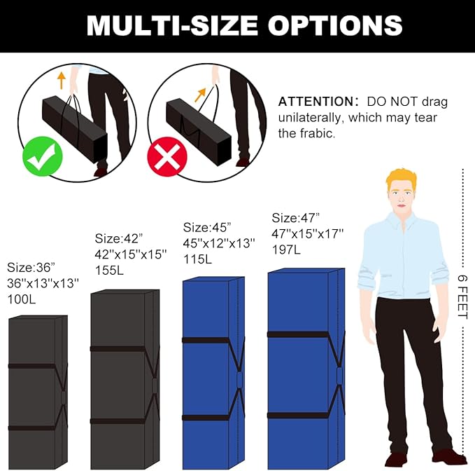 Sports Duffle Bag - Extra Large Travel Duffel Luggage Bag with Upgrade Zipper, Sturdy & Water Resistant, Black (Blue 45inch)