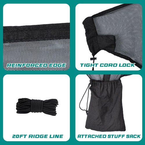 HIKERBRO Hammock Bug Net - XL Mosquito Net for Hammock, Ultralight Portable Netting, Easy Access Double Sided Zippers, 360 Degree Protection for Camping & Yard, with Attached Stuff Sack, Black