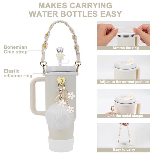 Stanley Cup Accessories Set of 7 PCS, Designed for Stylish and Minimalist Decoration of Stanley Cup, Easy to Carry and Protect, Black, 30 Oz 40 Oz, Water Bottle Carrier Set(Tumbler Not Included)