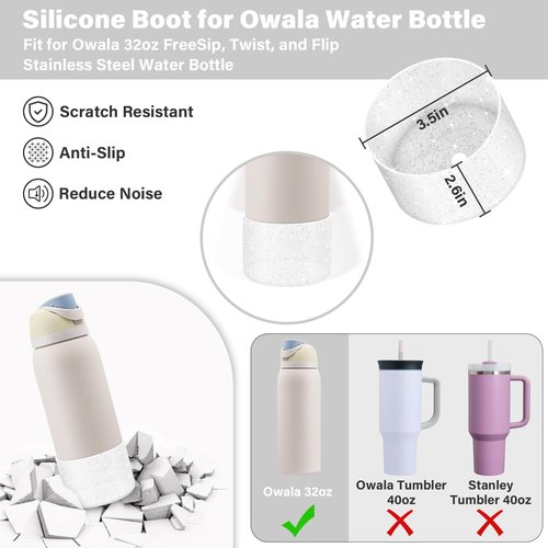 UBEEKOO Silicone Boot Set for Owala Water Bottle 32 oz, Decorations for Owala FreeSip, Water Bottle Handle Strap for Owala Accessories, for Women and Men,Silver