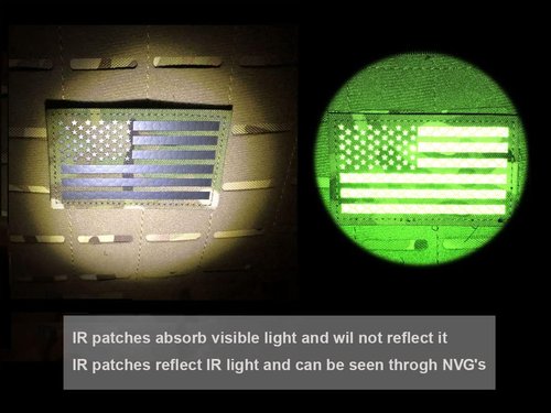 2x3.5 MC Infrared IR US USA American Flag Patch Tactical Vest Patch Hook-Fastener Backing (Forward+Reversed)