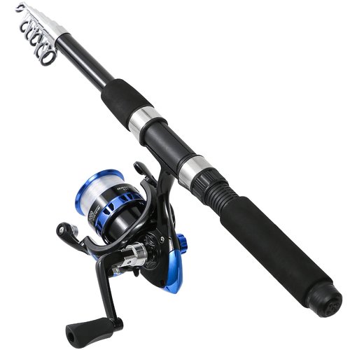 Tripquips Fishing Rod, 2PCS Telescopic Fishing Rod and Reel Combo with Fishing Pliers and Lip Gripper, Pre-Loaded Spinning Reel Combo Set, Fishing Pole with Carrier Bag Fishing Gear-Blue & Green